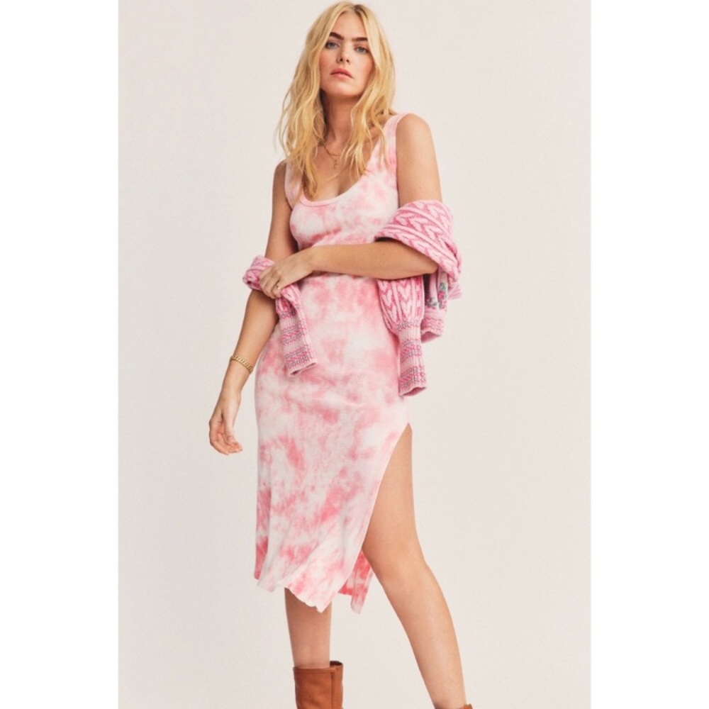 LoveShackFancy X Free People pink dyed Knit tank Slit rib dress XS